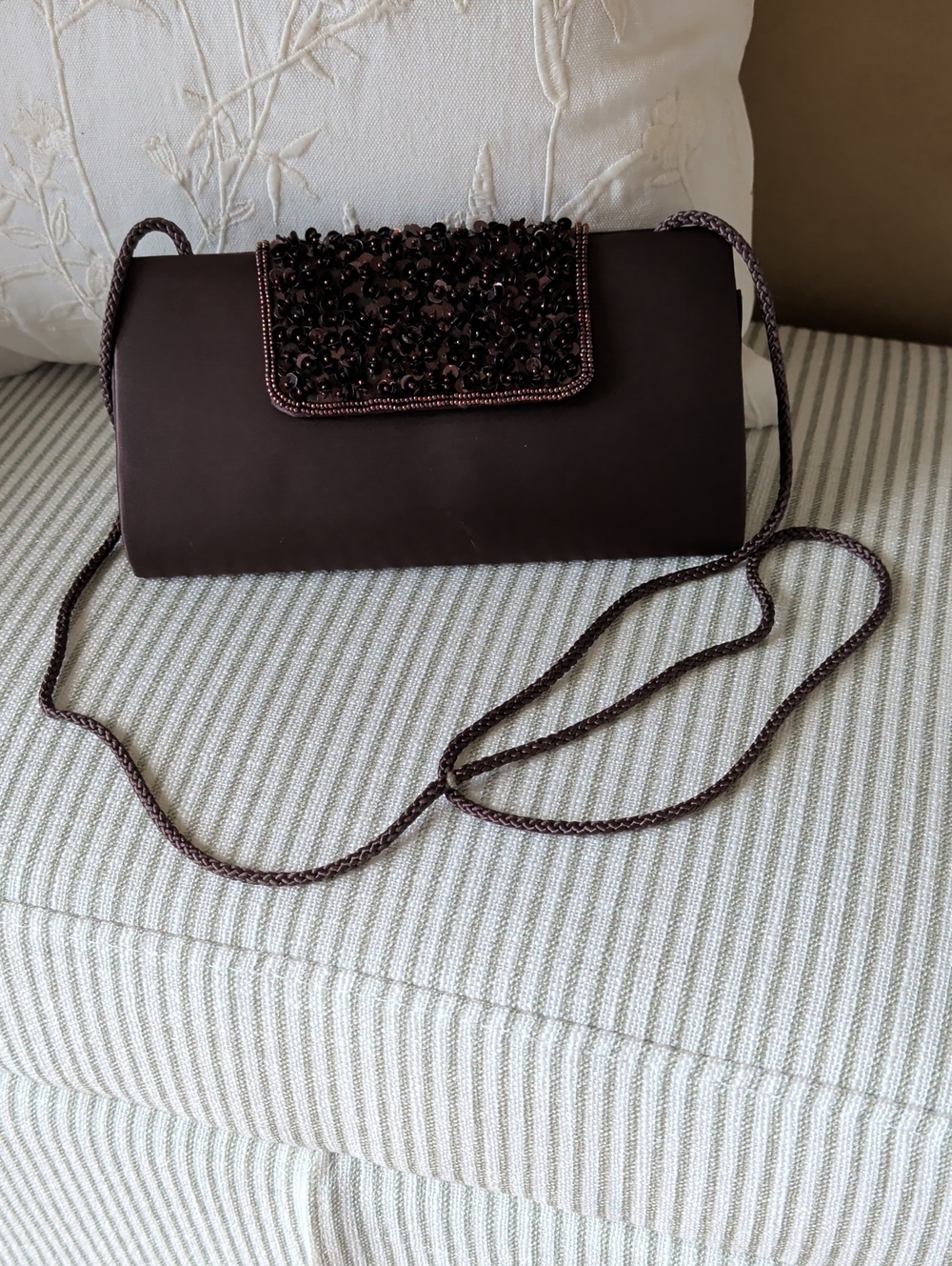 Elegant Beaded Evening Clutch - Dark Brown